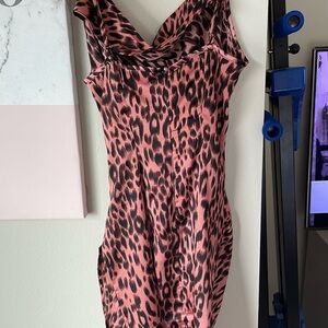 Pretty little thing leopard pink and black dress MIDI
